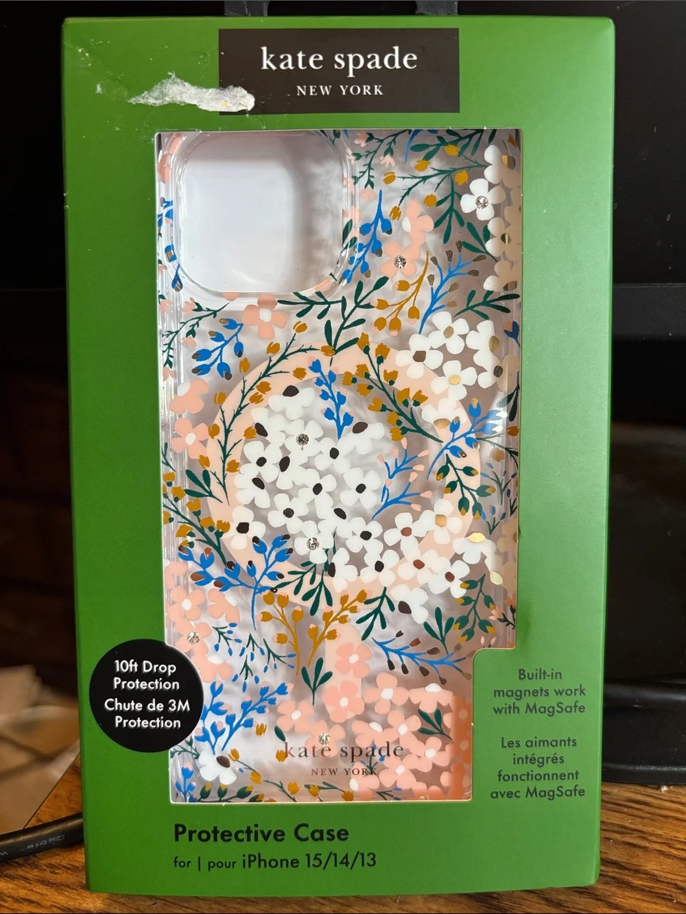 Kate Spade clear floral pink  iPhone 3/14/15 Phone Case NIB